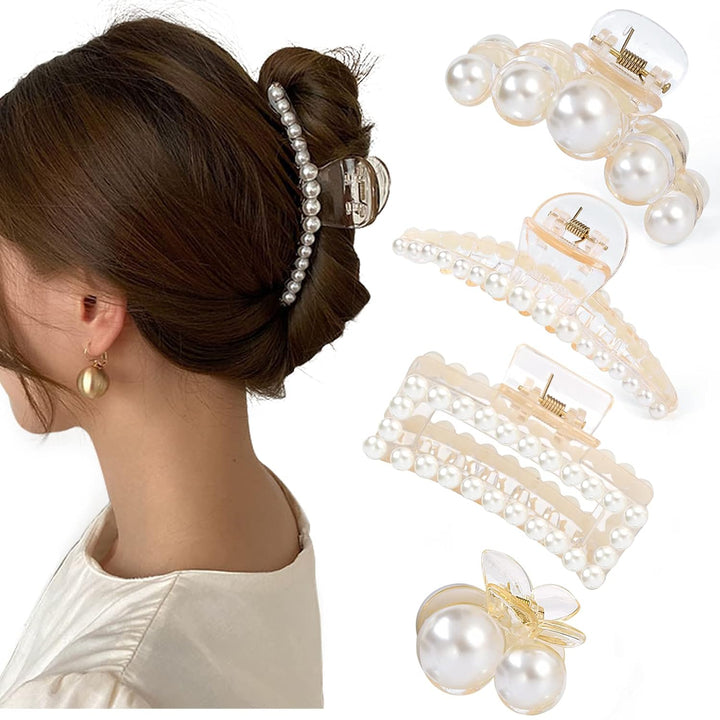 Stylish Pearl Hair Clips - 4-Pack