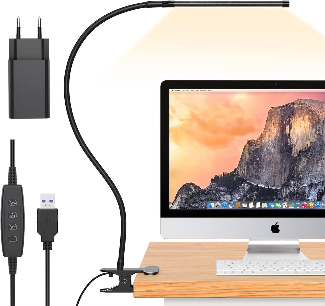 Lámpara de escritorio con pinza de 77 LED con alimentación USB y cuello de cisne flexible – Serava