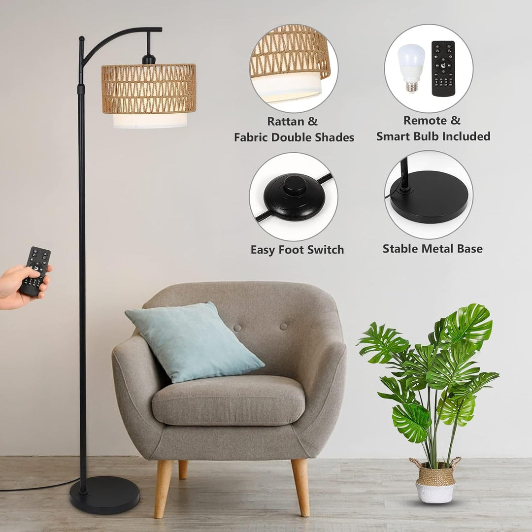 Lámpara de pie arqueada con mando a distancia y pantallas intercambiables – Norvella
