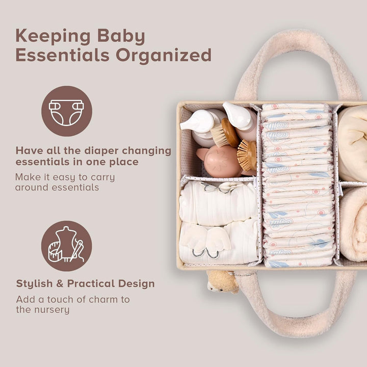 Caddy organizador para pañales de bebé – Cesta de almacenamiento suave de sherpa con compartimentos – Elvoria