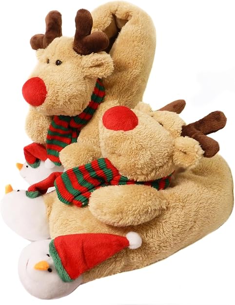 Warm Christmas Reindeer Slippers - Rudolf