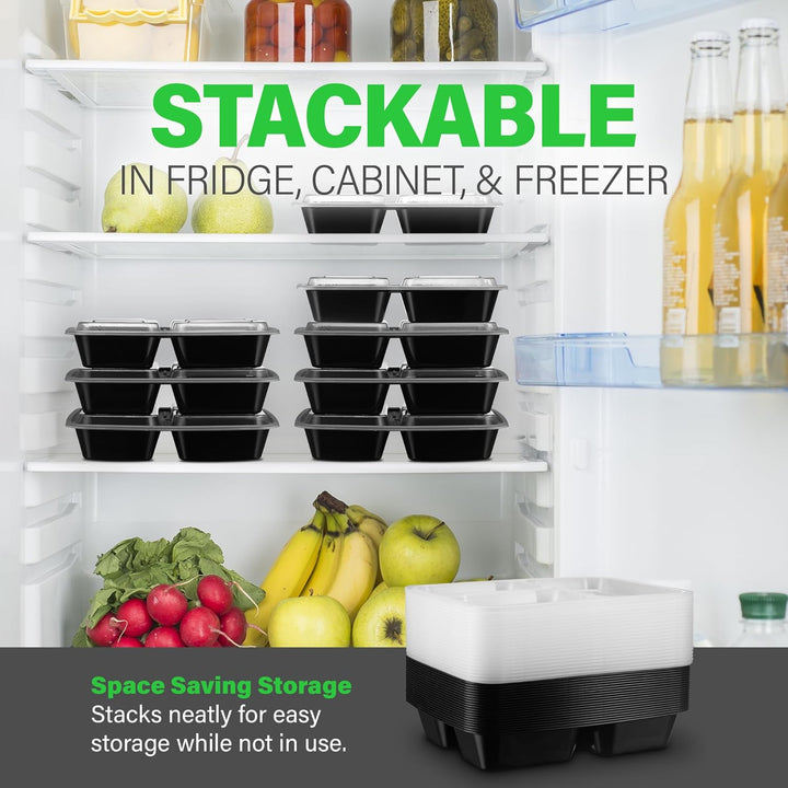 Meal Prep Containers – 3-Compartment Bento Boxes with Lid 900 ml [20 Pack]