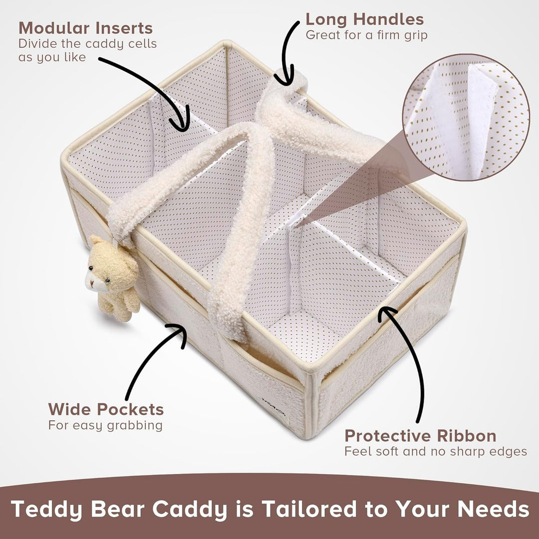 Caddy organizador para pañales de bebé – Cesta de almacenamiento suave de sherpa con compartimentos – Elvoria