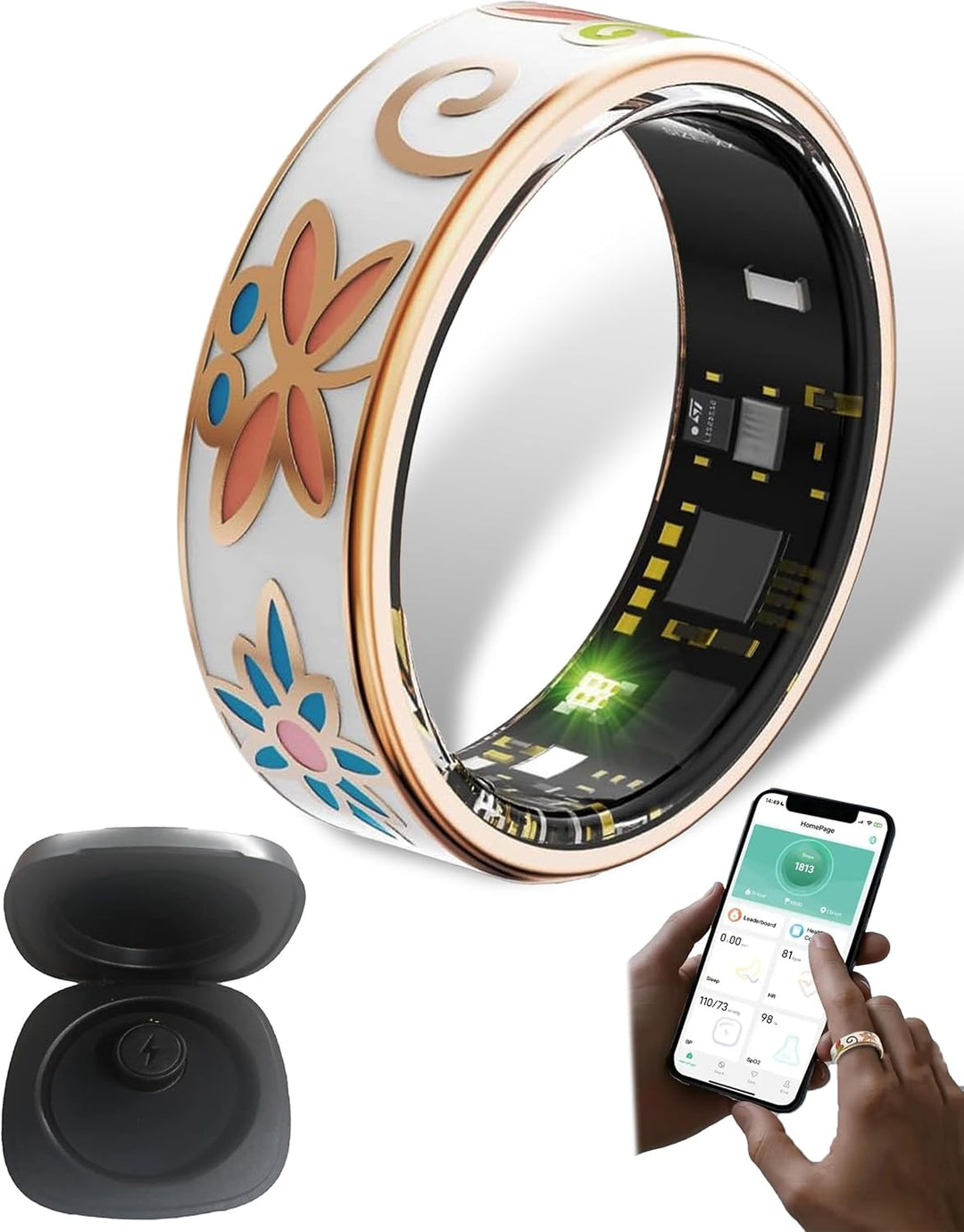 Bague connectée bien-être en émail – Suivi de la forme et du sommeil pour iOS & Android – Aurina