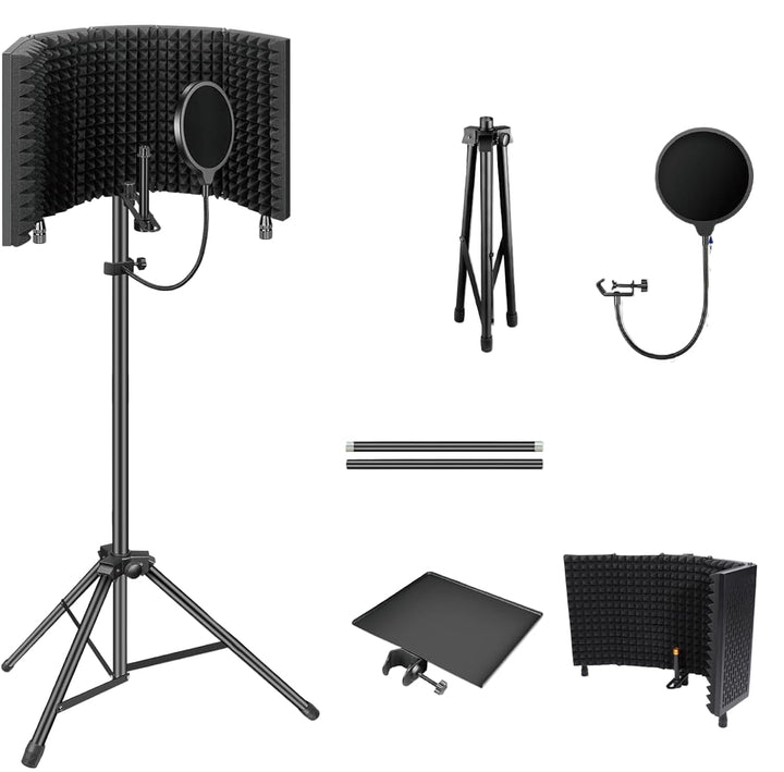 Pantalla de aislamiento para micrófono plegable triple con soporte de trípode