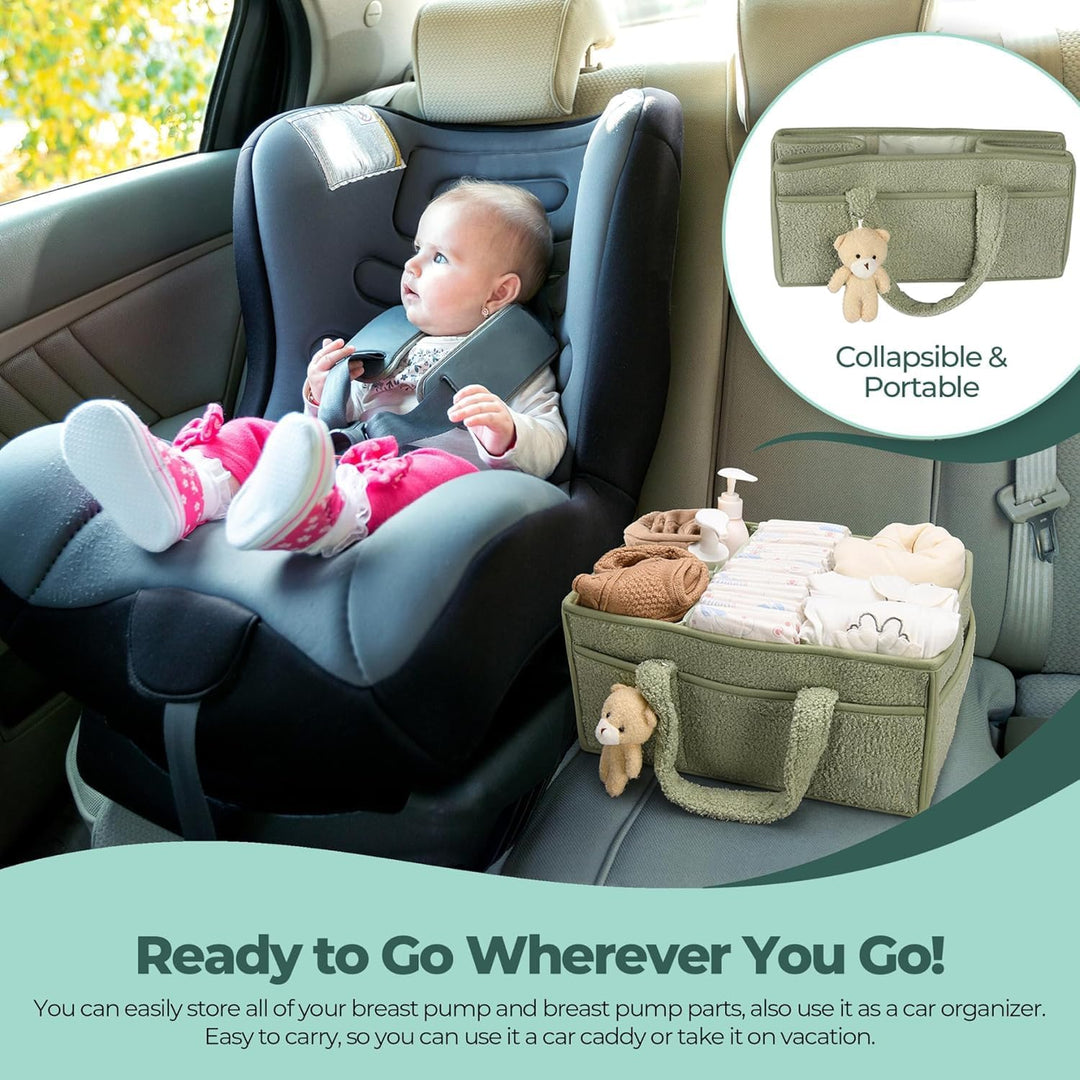 Caddy organizador para pañales de bebé – Cesta de almacenamiento suave de sherpa con compartimentos – Elvoria