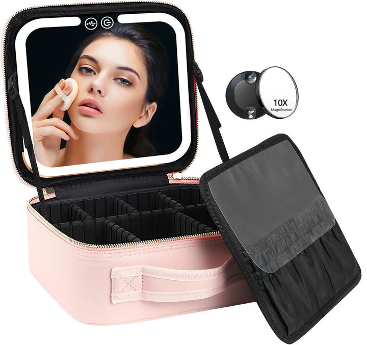 Travel Makeup Organizer with LED Mirror