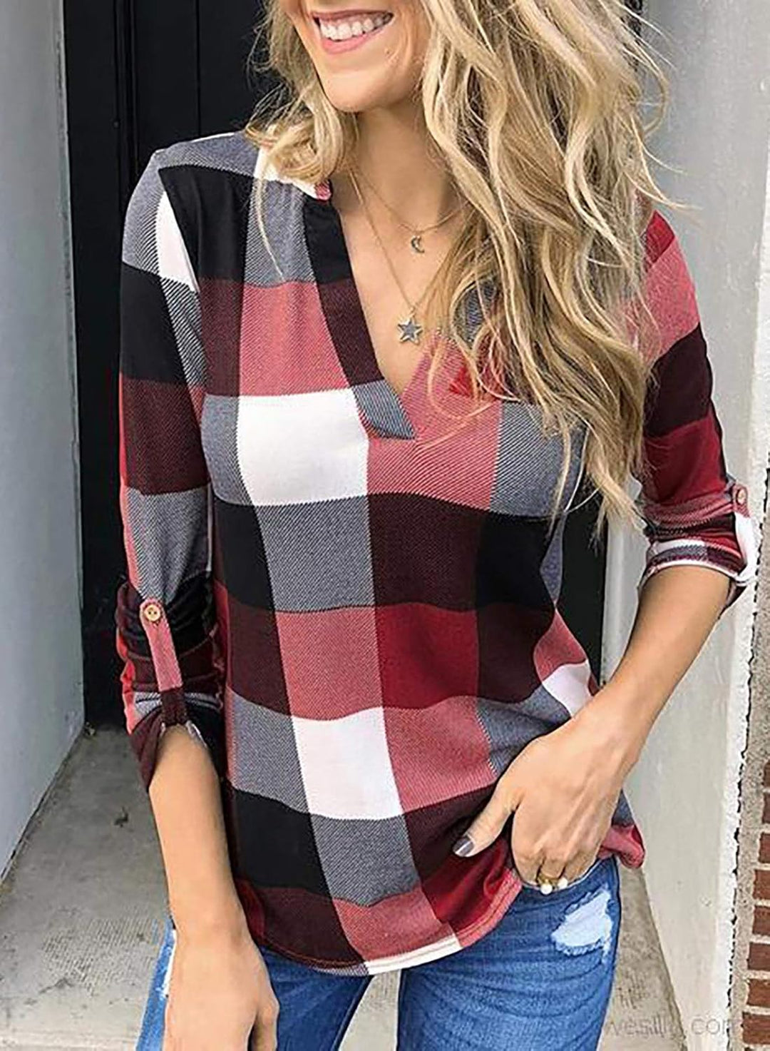 Stylish Casual Checked Women's Blouse - Lara