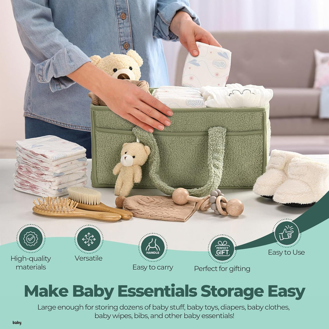 Caddy organizador para pañales de bebé – Cesta de almacenamiento suave de sherpa con compartimentos – Elvoria