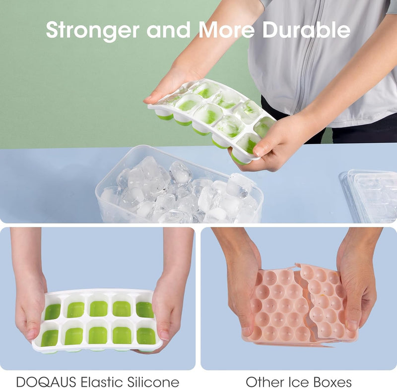 Stackable Silicone Ice Cube Trays with Storage Container