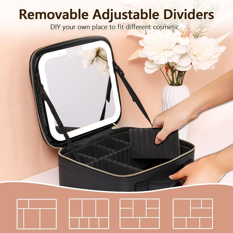 Travel Makeup Organizer with LED Mirror