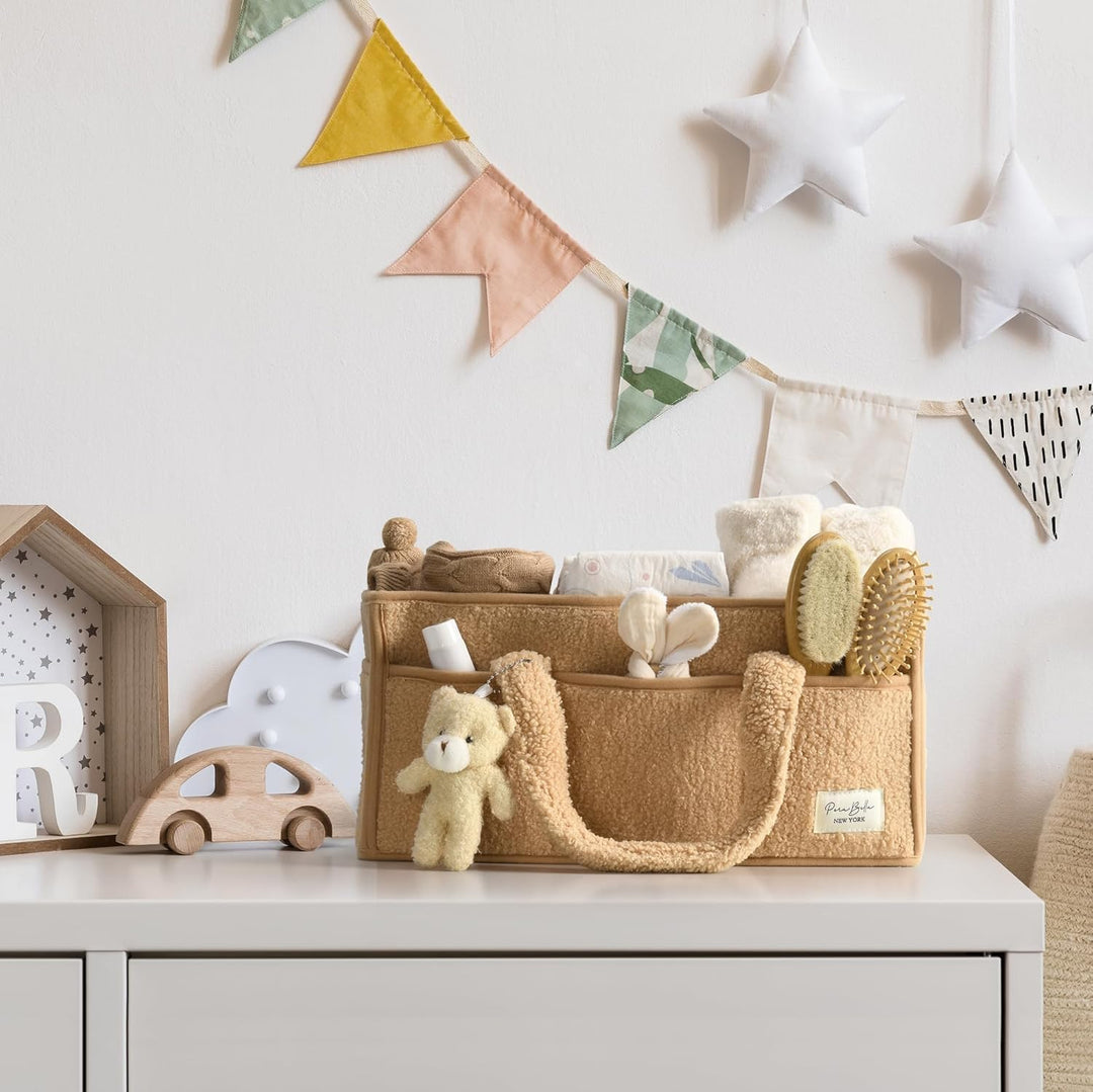 Caddy organizador para pañales de bebé – Cesta de almacenamiento suave de sherpa con compartimentos – Elvoria