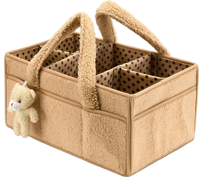 Caddy organizador para pañales de bebé – Cesta de almacenamiento suave de sherpa con compartimentos – Elvoria