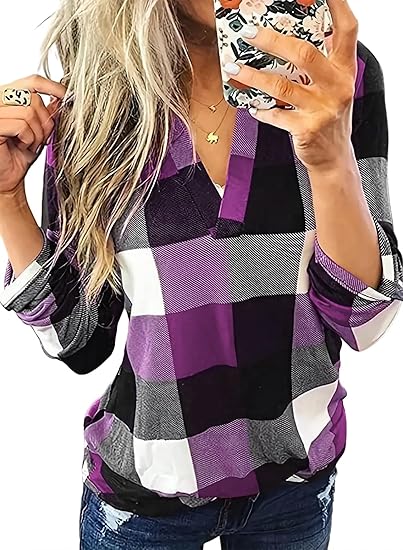 Stylish Casual Checked Women's Blouse - Lara