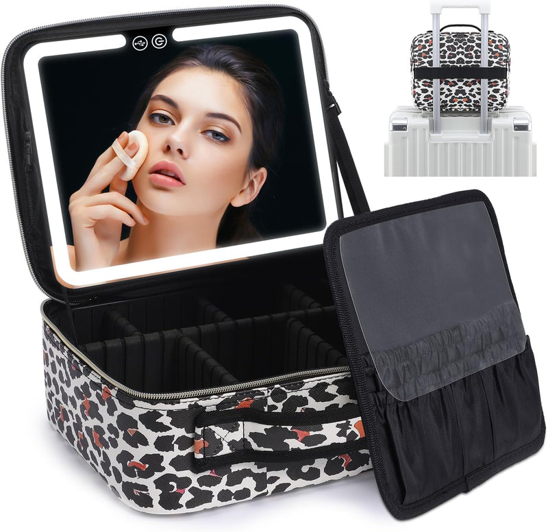 Travel Makeup Organizer with LED Mirror