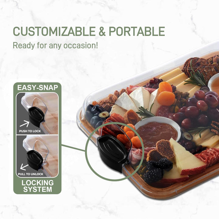 Bamboe Charcuterie Serveerplank met Vergrendelbare Heldere Deksel – Savorya