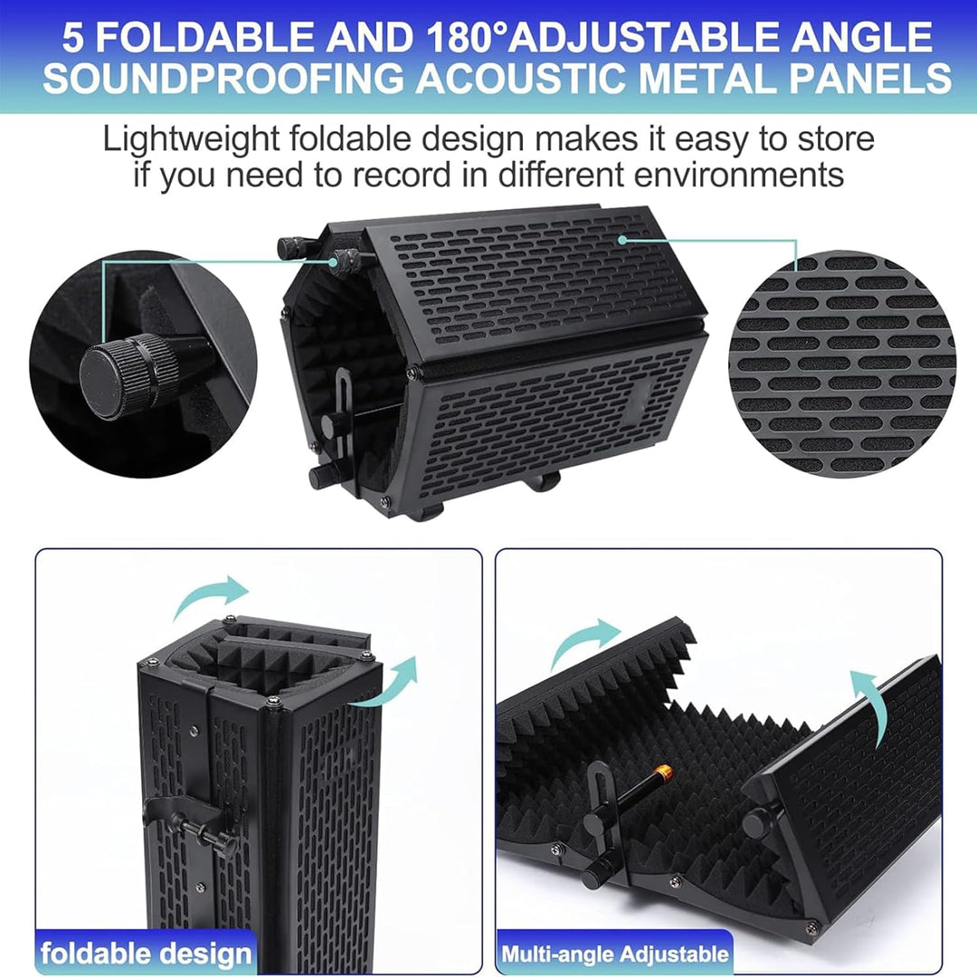 Pantalla de aislamiento para micrófono plegable triple con soporte de trípode