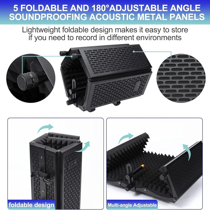 Pantalla de aislamiento para micrófono plegable triple con soporte de trípode