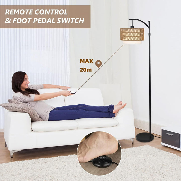 Lámpara de pie arqueada con mando a distancia y pantallas intercambiables – Norvella
