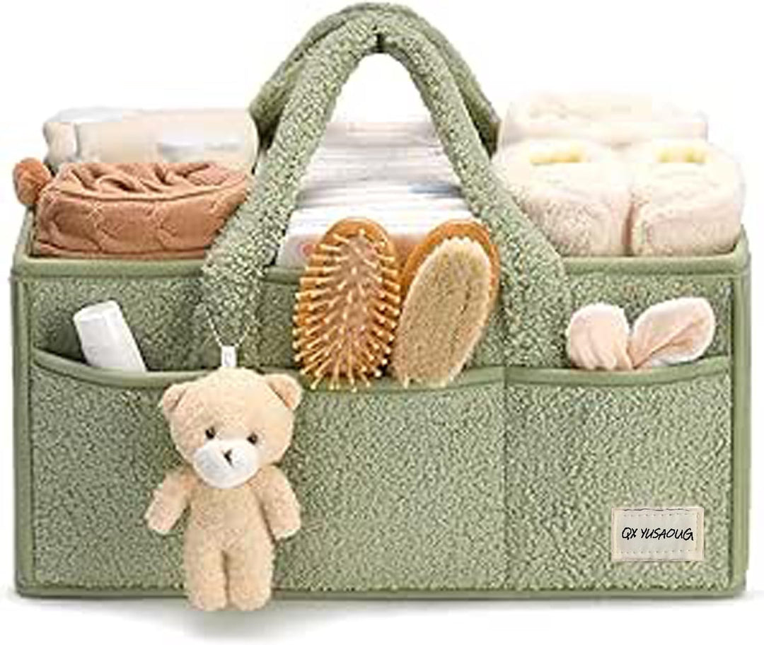 Caddy organizador para pañales de bebé – Cesta de almacenamiento suave de sherpa con compartimentos – Elvoria
