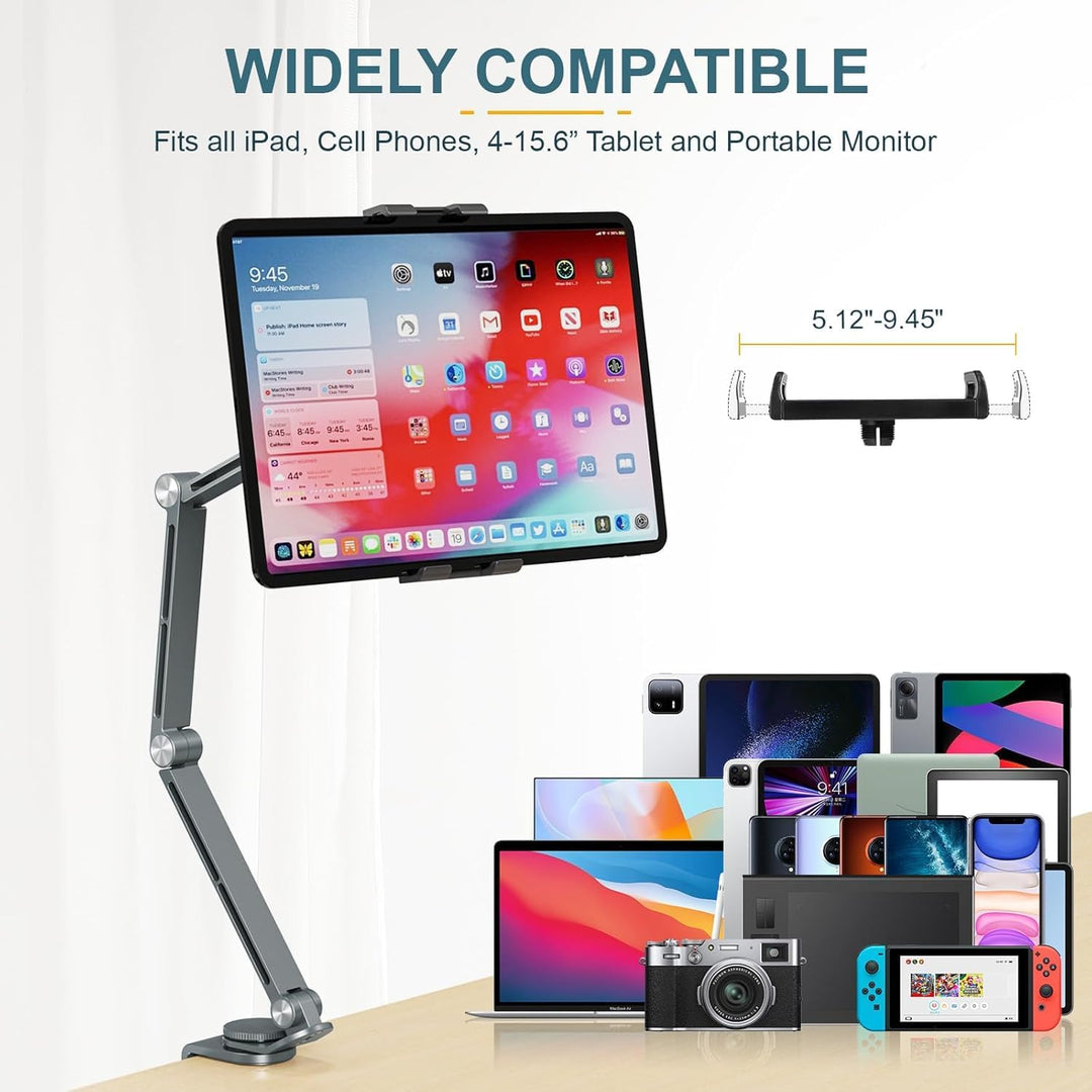 Soporte de escritorio ajustable de aluminio para tablet con rotación de 360° – Movaro