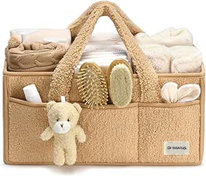 Caddy organizador para pañales de bebé – Cesta de almacenamiento suave de sherpa con compartimentos – Elvoria