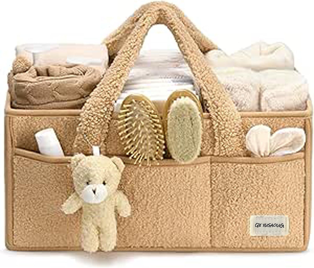 Caddy organizador para pañales de bebé – Cesta de almacenamiento suave de sherpa con compartimentos – Elvoria