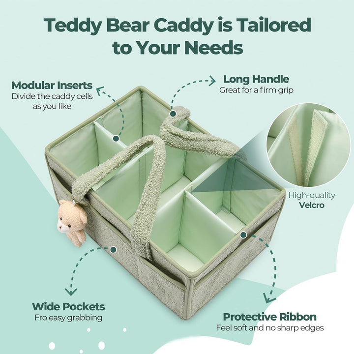 Caddy organizador para pañales de bebé – Cesta de almacenamiento suave de sherpa con compartimentos – Elvoria