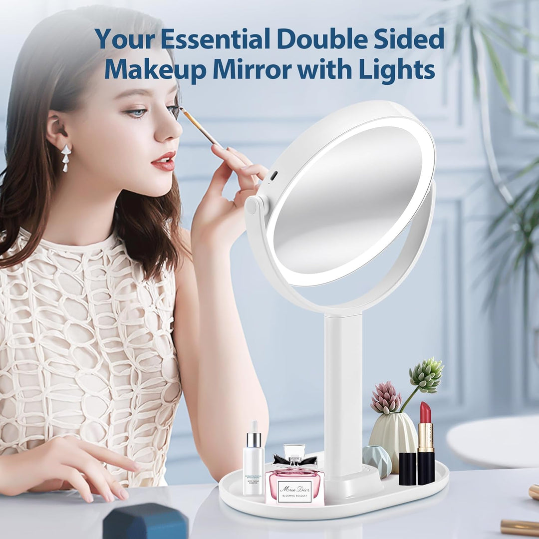 Illuminated Makeup Mirror - 20X Zoom & Adjustable Brightness