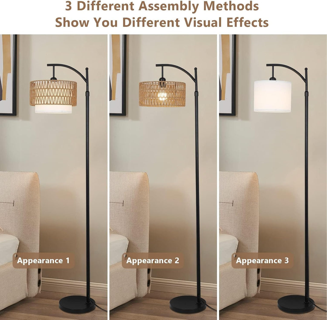 Lámpara de pie arqueada con mando a distancia y pantallas intercambiables – Norvella