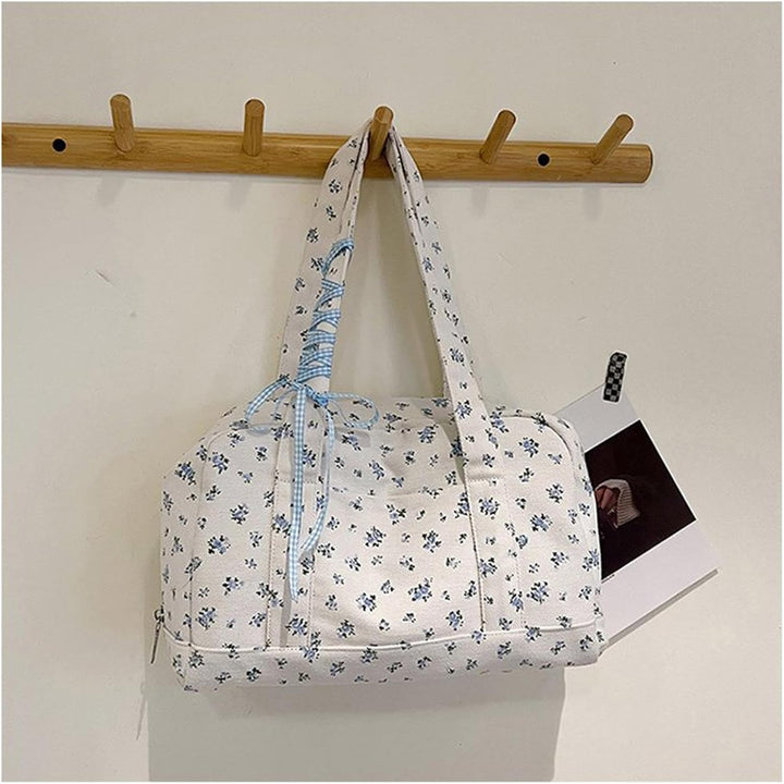 Bolsa de viaje tipo duffle Bow – Bolsa de fin de semana grande de lona con detalle de cintas – Floria