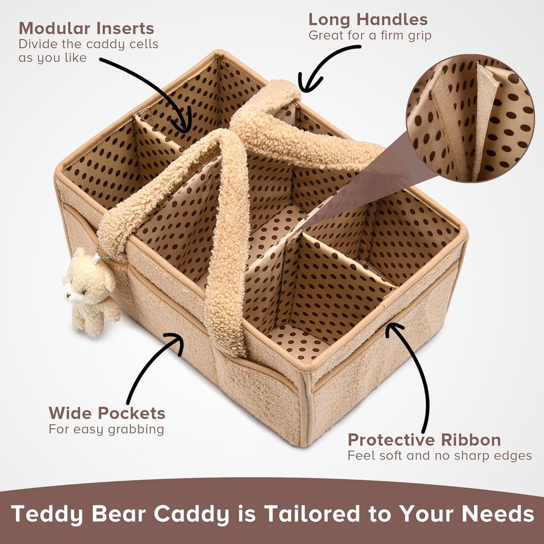 Caddy organizador para pañales de bebé – Cesta de almacenamiento suave de sherpa con compartimentos – Elvoria