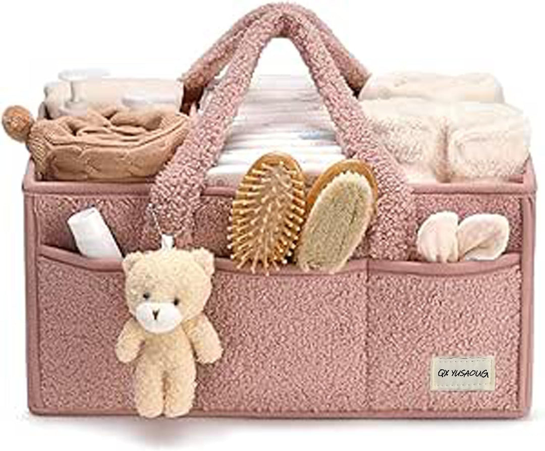 Caddy organizador para pañales de bebé – Cesta de almacenamiento suave de sherpa con compartimentos – Elvoria