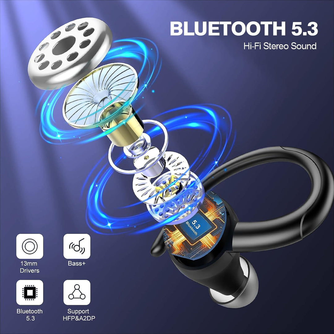 Bezprzewodowe sportowe słuchawki douszne Bluetooth 5.3 z izolacją hałasu i 48 godzinami odtwarzania – Zeyora