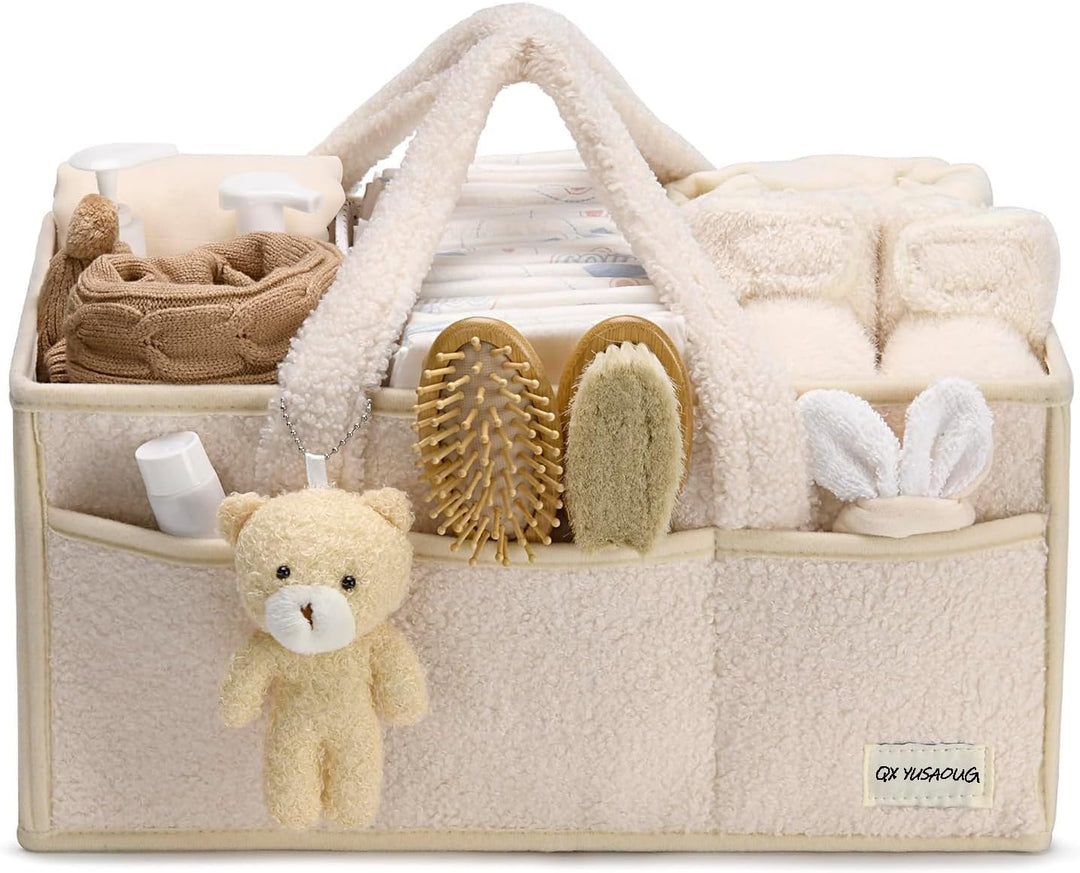 Caddy organizador para pañales de bebé – Cesta de almacenamiento suave de sherpa con compartimentos – Elvoria