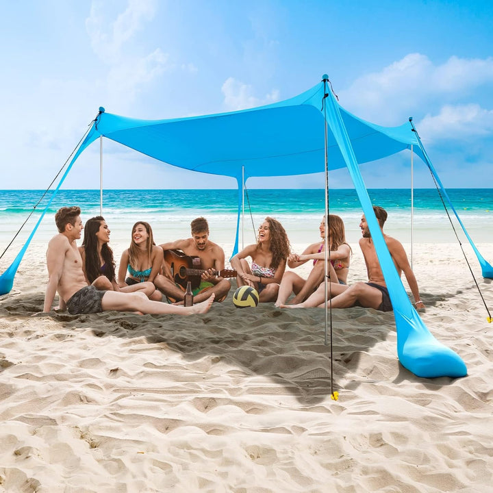 UPF50+ Family Beach Tent with Aluminum Poles and Sand Anchors