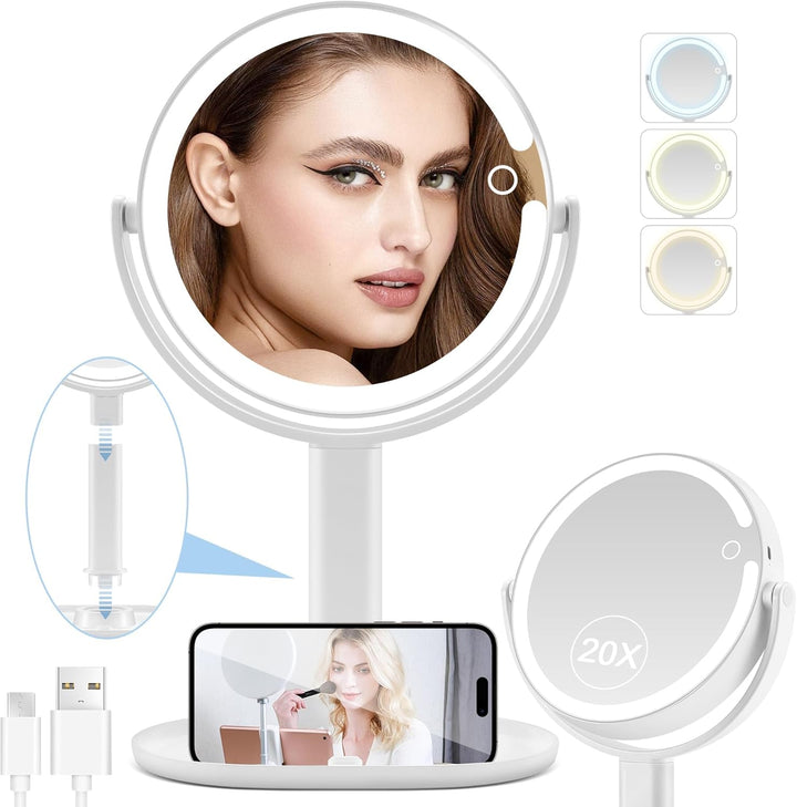 Illuminated Makeup Mirror - 20X Zoom & Adjustable Brightness