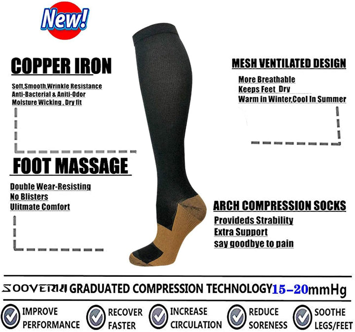 Graduated Copper Compression Socks 15-20mmHg (8 Pairs) - StepRelief