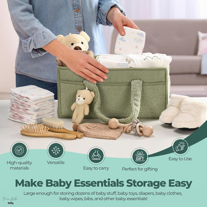 Caddy organizador para pañales de bebé – Cesta de almacenamiento suave de sherpa con compartimentos – Elvoria
