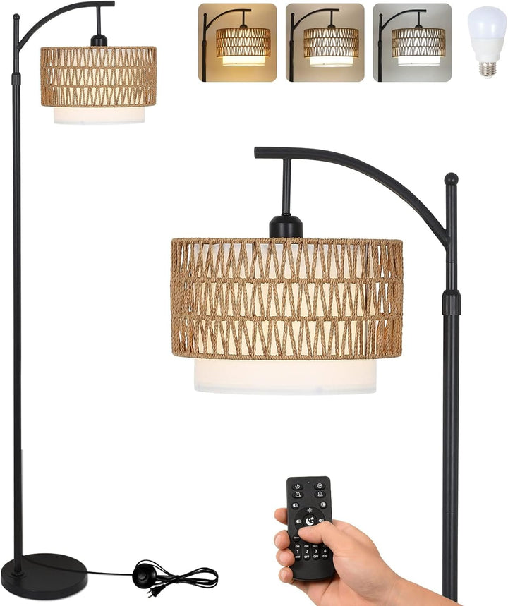 Lámpara de pie arqueada con mando a distancia y pantallas intercambiables – Norvella