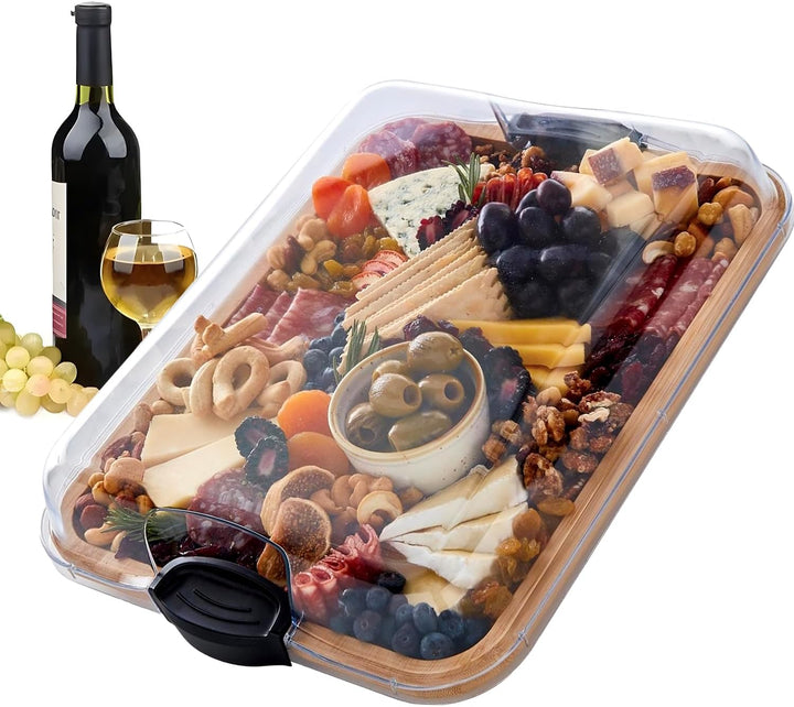 Bamboe Charcuterie Serveerplank met Vergrendelbare Heldere Deksel – Savorya