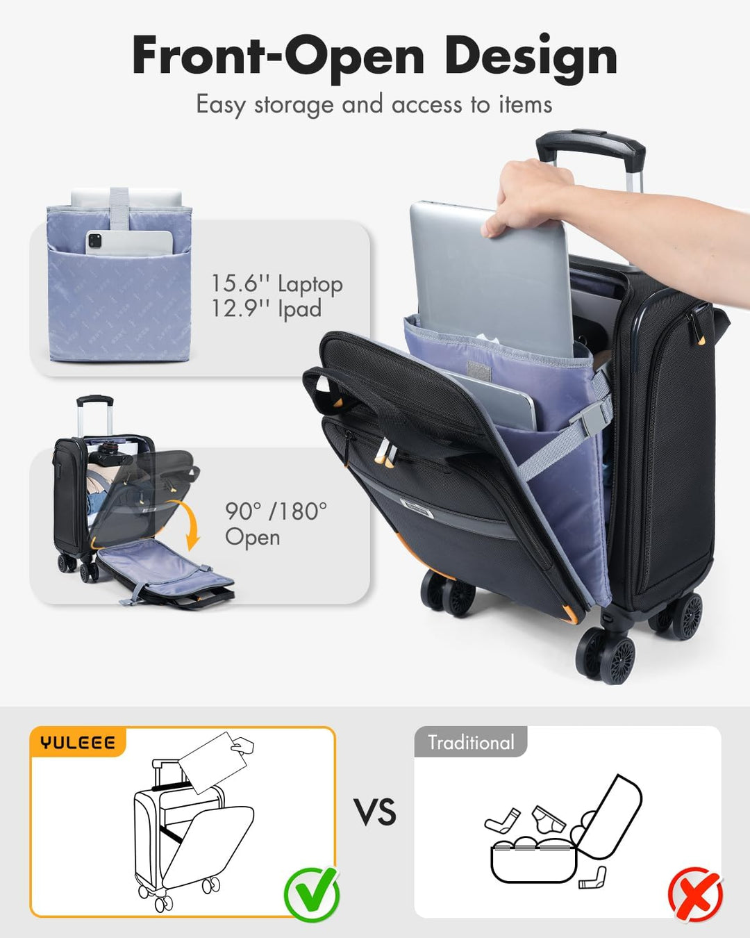 Luchthaven-Goedgekeurde Handbagage Trolley met Spinnerwielen & Laptopvak