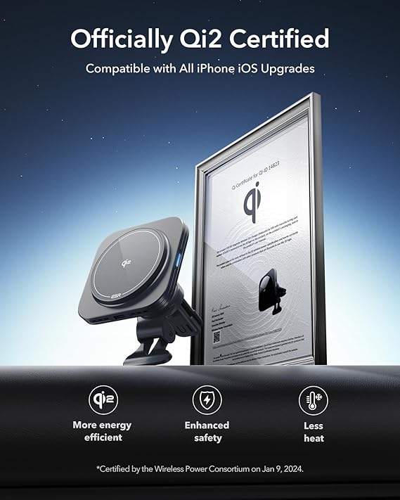 Qi2 Certified 15W MagSafe Car Charger – Magnetic Wireless Charger for Dashboard and Air Vent