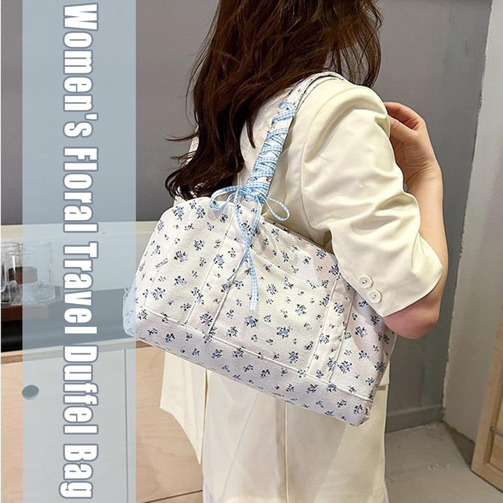 Bolsa de viaje tipo duffle Bow – Bolsa de fin de semana grande de lona con detalle de cintas – Floria