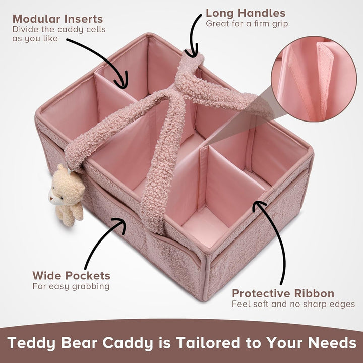 Caddy organizador para pañales de bebé – Cesta de almacenamiento suave de sherpa con compartimentos – Elvoria