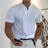 Breathable men's fitness shirt with V-neck - Timo