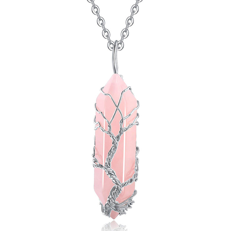 Stylish Crystal with Tree of Life Gemstone Necklace - Elara