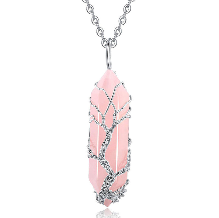 Stylish Crystal with Tree of Life Gemstone Necklace - Elara
