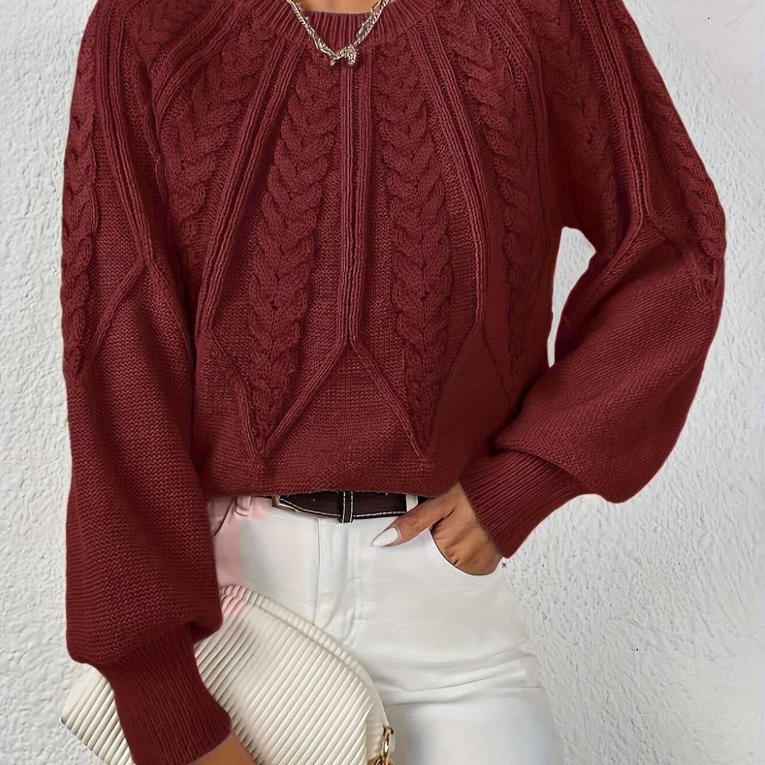 Women's Cable Knit Sweater with Lantern Sleeves – Sanna