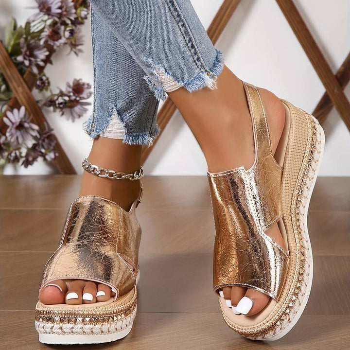 Stijlvolle dames orthopedische sandalen met sleehak en franjes – Tilda